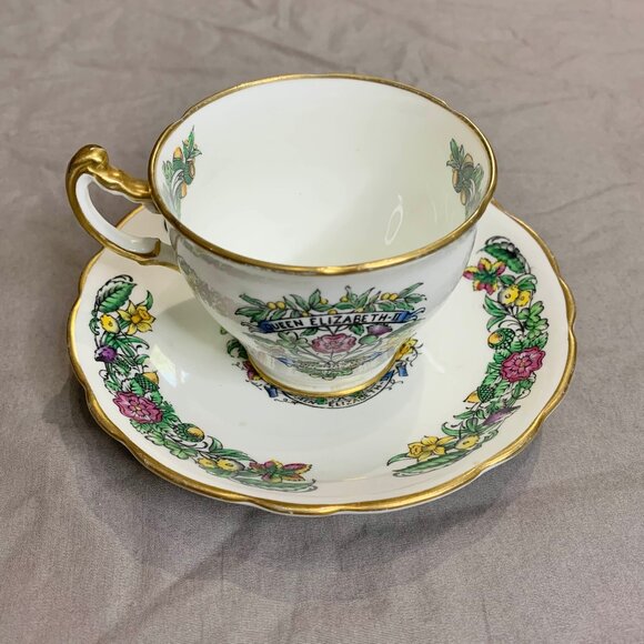 VTG 50s Hammersley Queen Elizabeth II 1953 Coronation Teacup & Saucer Bone China - Picture 2 of 13